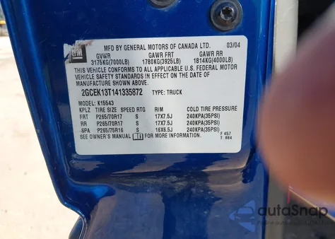 2004 Chevrolet Silverado 1500 Z71 из США, поврежденный, VIN 2GCEK13T141335872